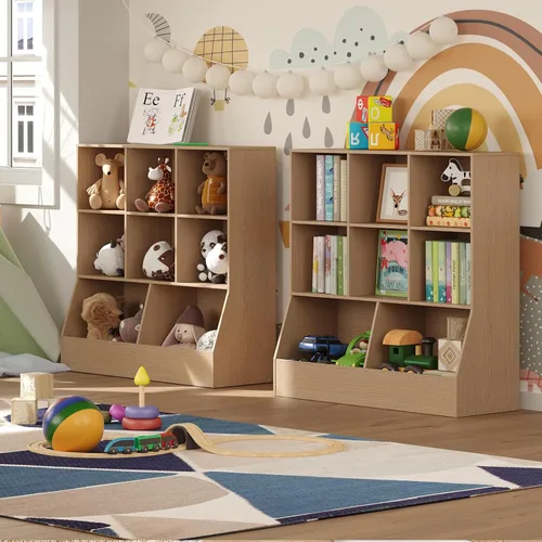 Miniatura 5 de DINZI LVJ Organizador de almacenamiento de juguetes, estantería para niños, gabinete de almacenamiento de juguetes de madera, estantería para niños