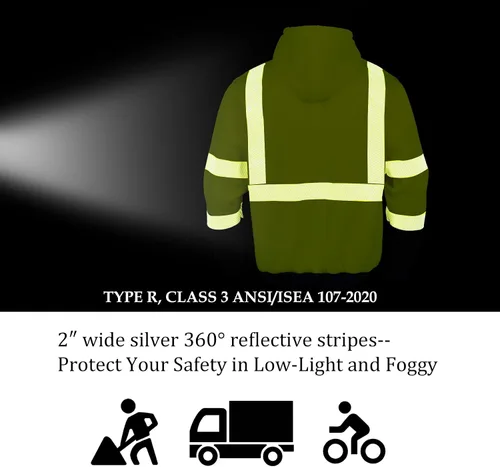 Miniatura 6 de VENDACE Sudadera de Forro Polar Reflectante de Alta Visibilidad ANSI Clase 3 para Hombres, Sudadera con Capucha de Alta Visibilidad con Cremallera
