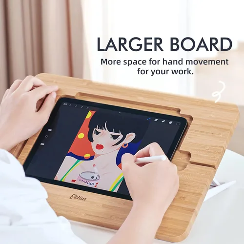 Miniatura 4 de ELETIUO Soporte ajustable para tablet con ranura para lápiz y cable de cargador, soporte de madera de bambú con múltiples ángulos, organizador