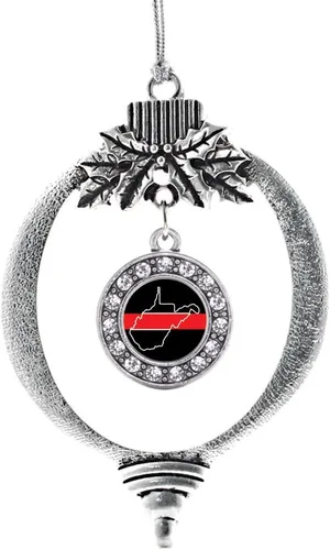 Miniatura 19 de Inspired Silver - Bonita bandera estadounidense - Adorno de Navidad plateado - Adorno de árbol de Navidad con dije circular con circonita cúbica