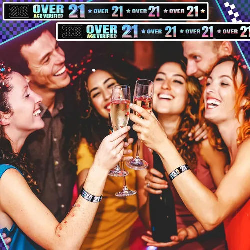 Miniatura 6 de Ferraycle Más de 21 pulseras holográficas para eventos, pulseras de plástico para fiestas, pulseras impermeables para eventos, conciertos Negro