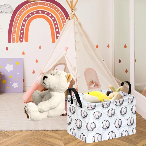 Miniatura 2 de MAIZMZ Cesta de almacenamiento rectangular vacía, organizador de almacenamiento impermeable de béisbol, cestas plegables con asas para mujeres