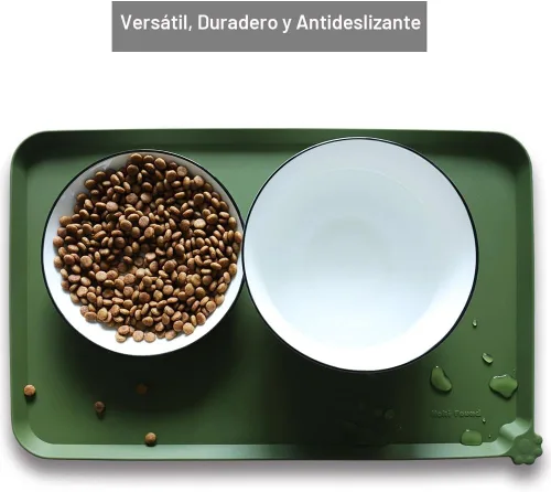 Miniatura 4 de Hoki Found - Tapete de silicona para comida de mascotas, mantel individual para comedero de perros y gatos, impermeable, color verde oliva oscuro