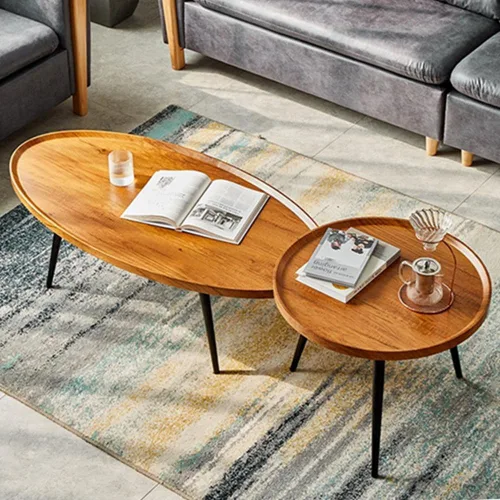 Miniatura 5 de Mesa de centro de madera rústica, mesa de centro ovalada de nogal, mesa de centro moderna para sofá, mesa auxiliar para sala de estar, hogar