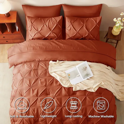 Miniatura 3 de CozyLux - Juego de ropa de cama con pliegues plisados de 7 piezas en una bolsa; edredón tamaño King para todas las estaciones, sábanas, fundas