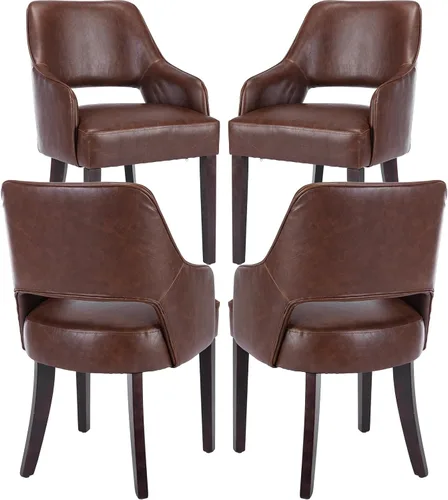 Miniatura 8 de Juego de 2 sillas de comedor tapizadas de piel sintética con respaldo hueco, asiento acolchado, patas de madera para restaurante/decoración