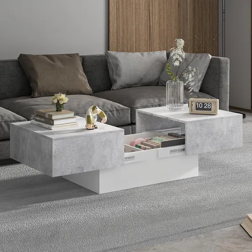 Miniatura 10 de Mesa de café negra moderna con almacenamiento oculto para sala de estar, mesa central rectangular de sala de estar con tapa deslizante y luces LED