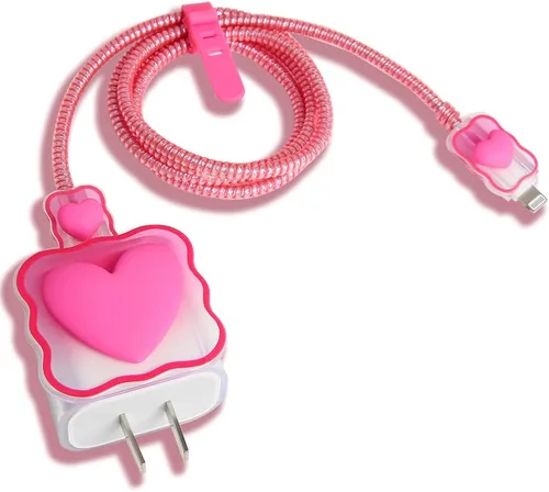 Miniatura 30 de Compatible con iPhone de 18 W/20 W, funda de cargador USB-C, bonito protector de cargador suave transparente con ondas de corazón 3D, bonito
