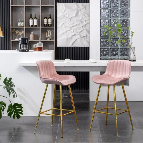 Miniatura 13 de Sidanli Blue - Juego de 2 taburetes de bar de terciopelo de 24 pulgadas con reposapiés, sillas de bar modernas para el hogar, isla de cocina, comedor