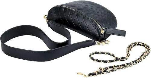 Miniatura 5 de BELLSPIN Riñonera cruzada para mujer, bolsa de hombro acolchada, piel vegana con correa de cadena dorada