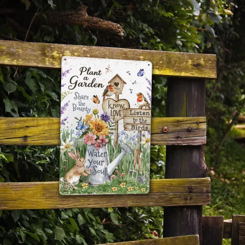 Miniatura 4 de Letreros metálicos para decoración de jardín: planta un jardín, comparte la recompensa, escucha a los pájaros, Water Your Soul para los amantes