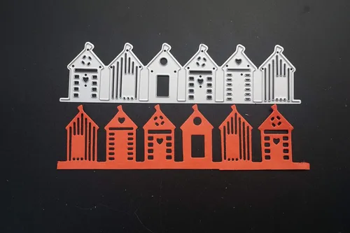 Miniatura 3 de Metal A Row of Houses - Troqueles de corte de pueblo, troquelados de hierba molida para plantillas en relieve para tarjetas de álbumes de recortes