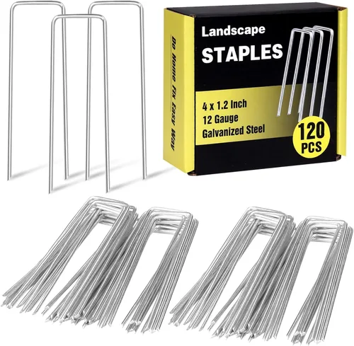 Miniatura 16 de Paquete de 240 grapas de paisaje de 15 cm, estacas de jardín galvanizadas para carpas, estacas resistentes calibre 11, alfileres de tela
