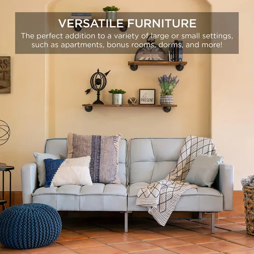 Miniatura 8 de Best Choice Products Sofá futón convertible de tela de lino con respaldo dividido para sala de estar, apartamento, habitación adicional, invitados
