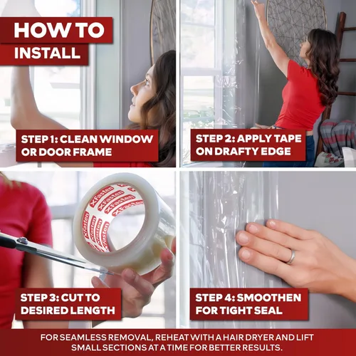 Miniatura 5 de XFasten Cinta transparente adhesiva para sellado de ventanas 5 cm x 27 m (3 paquetes de 82 m en total), cinta adhesiva aislante sin residuos