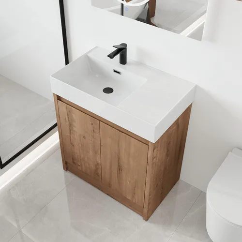Miniatura 14 de Malwee Tocador de baño independiente de 24 pulgadas con lavabo, tocador de baño de pie de 24'', tocador moderno con 2 puertas y encimera de lavabo
