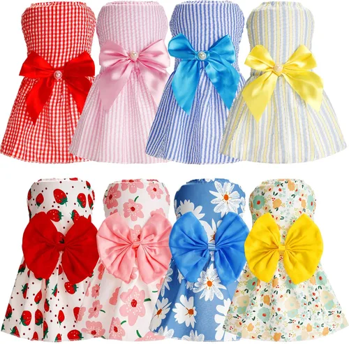 Sanwuta 8 piezas de vestidos de perro para perros pequeños, ropa de cachorro, traje de perro para niña, lindo lazo, falda para mascotas, ropa de