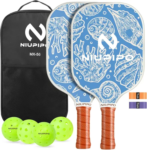 niupipo Pickleball Paddles Set of 2/4/1, USAPA Approved Carbon Fiber & Fiberglass Hybrid, Easy Power, Polypropylene Honeycomb Core, Cushioned 4.72"