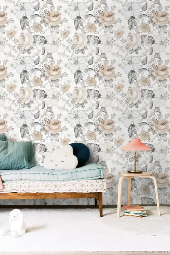 Miniatura 6 de Hopepak Papel Tapiz Floral Despegar y Pegar para Dormitorio Estilo Moderno Granja Papel de Pared con Flores Autoadhesivo Removible Papel de Contacto