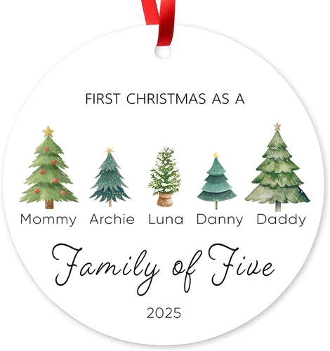 Miniatura 7 de Adorno de Navidad de familia de 3 2025, adorno personalizado para la primera Navidad del bebé, recuerdo de adorno familiar con tema de oso, 3.5 Co-03