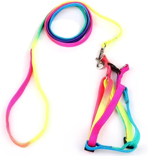yueton Perro Mascota Cachorro Gato Kitty ajustable Nylon Correa arco iris perro pecho correas Cadena Siete Color tracción dorsal torácica Trajes