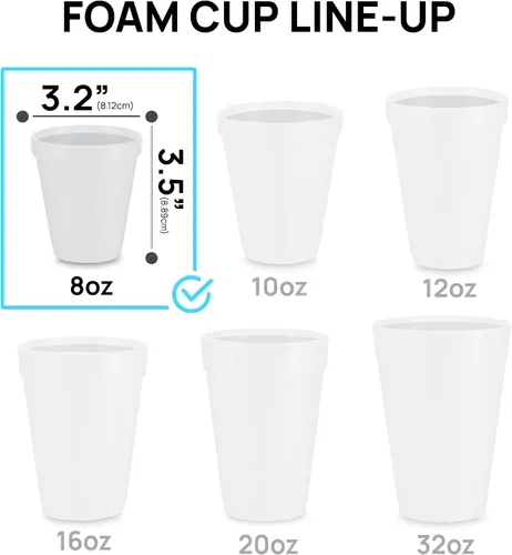 Miniatura 3 de Vasos Shop Square de espuma desechables de 8 onzas (paquete de 100), espuma blanca que aísla bebidas frías y calientes, fabricados en EE. UU., vasos