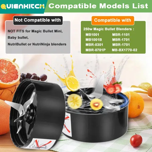 Miniatura 4 de Cuchillas para licuadora, paquete de 2 piezas de repuesto compatibles con Magic Bullet 250W MB1001, acero inoxidable y plástico con juntas