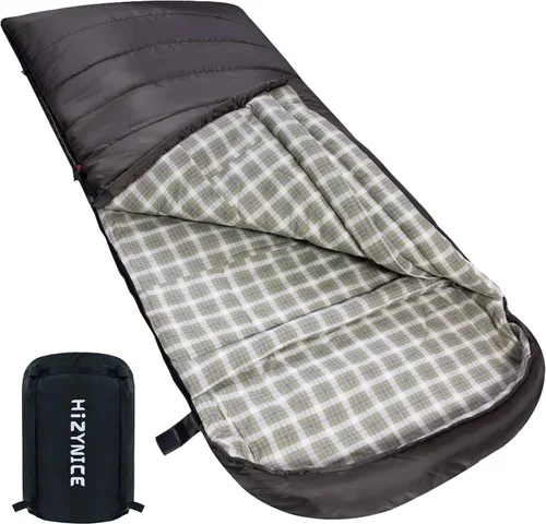 Miniatura 8 de HiZYNICE - Saco de dormir para clima frío 100% franela de algodón XXL para adultos grandes y altos, con bolsa de compresión gratis