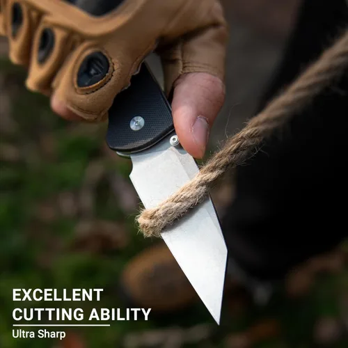 Miniatura 4 de Cuchillo plegable de bolsillo, hoja D2 de 3.39 pulgadas, acabado lavado a la piedra, cuchillo EDC para hombres y mujeres con mango G10, campamento