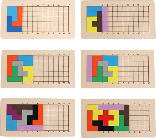 Miniatura 4 de Juegos de rompecabezas de pentominoes de madera, juegos de mesa familiares para niños y adultos, bloques de bloques de patrón matemático
