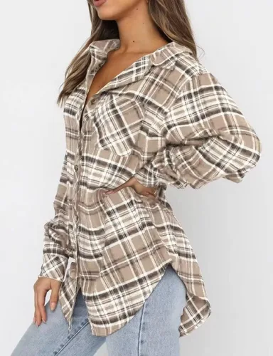 Miniatura 4 de Lacozy Camisa de franela a cuadros de búfalo para mujer, blusas de manga larga con cuello y botones
