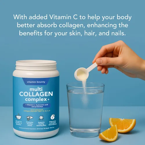 Miniatura 6 de Vitamin Bounty - Polvo de péptidos de colágeno múltiple para hombres y mujeres (Complex Plus) - 5 tipos de proteína de colágeno hidrolizado