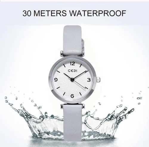 Miniatura 4 de Relojes para mujer, correa de cuero, elegante, simple, para niñas, relojes de cuarzo para damas, 30M, impermeables, analógicos para mujeres
