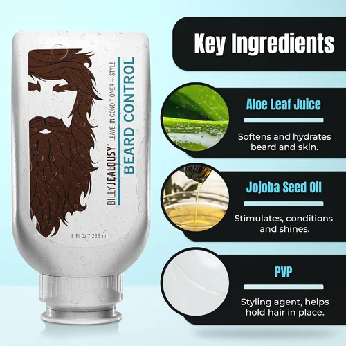 Miniatura 2 de Billy Jealousy Acondicionador de barba sin enjuague para hombres con jugo de hoja de aloe y aceite de semilla de jojoba, suaviza el cabello