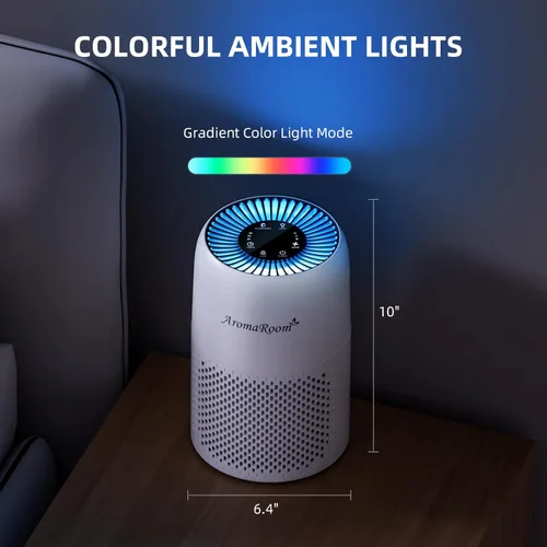 Miniatura 7 de Purificadores de aire AromaRoom para dormitorio con filtros HEPA13 verdaderos 3-en-1, purificador de aire para mascotas con almohadilla aromática