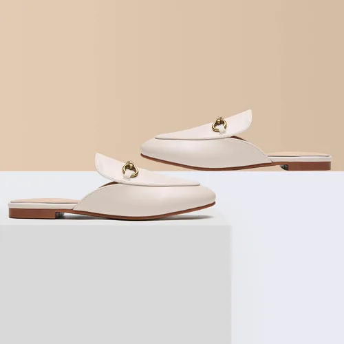 Miniatura 5 de Minorsu Mules con hebilla para mujer, puntera redonda, sin espalda, planas, deslizantes, zapatos sin cordones para mujer
