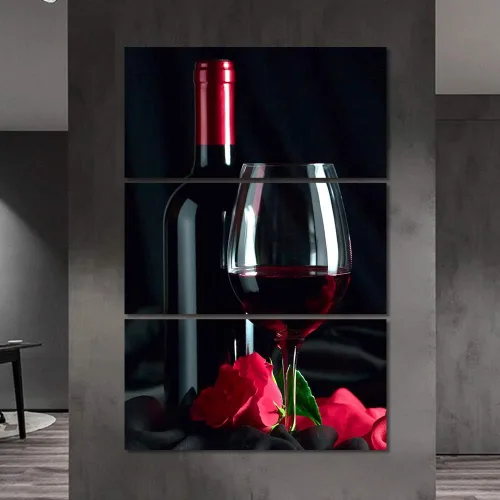 Miniatura 88 de Obra de arte para paredes del hogar, 3 paneles de letras de vino tinto, pinturas de corcho, impresiones HD, arte de pared de corcho de vino sobre