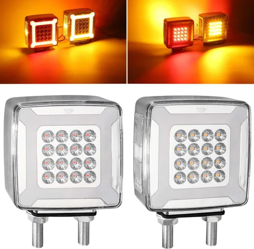 Miniatura 9 de Partsam Par de Luces de Señal de Giro de Guardabarros de Pedestal Cuadrado de Doble Cara Halo Resplandeciente Triple Stud, Ámbar/Rojo Cuadrado 47