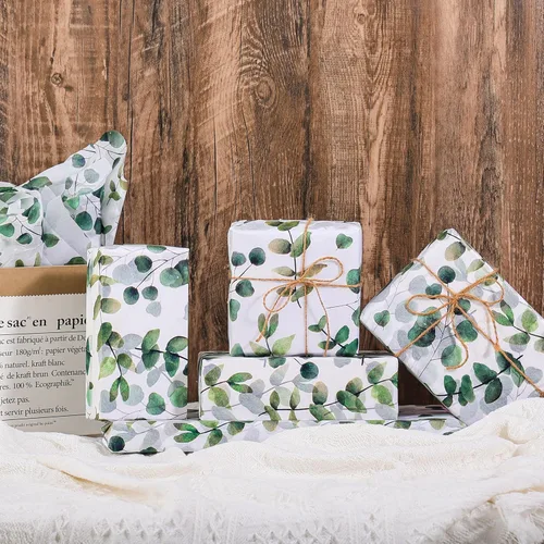 Miniatura 3 de 100 hojas de papel de seda de eucalipto reciclable vegetación botánica bolsa de embalaje para bodas, cumpleaños, duchas, manualidades, decoración