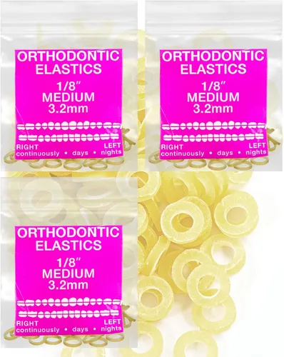 Miniatura 12 de Bandas elásticas de látex ámbar 3 paquetes 300 unidades 3/16pulgadas 4.8mm HEAVY Bandas elásticas intraorales Unimedic Bandas de goma dentales