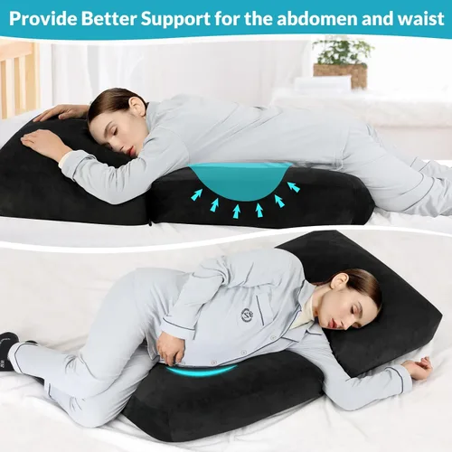 Miniatura 3 de Almohadas de embarazo para dormir, almohada de masaje de embarazo de 45.3 pulgadas, almohada de cuerpo completo con funda extraíble, soporte