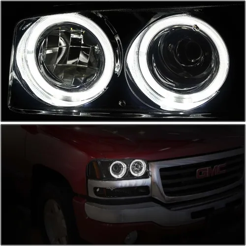 Miniatura 2 de DNA MOTORING Juego de ensamble de faros compatible con 99-07 GMC Sierra 1500/01-07 Sierra 1500HD 2500HD 3500/00-06 Yukon XL 1500 2500, Ámbar ahumado.