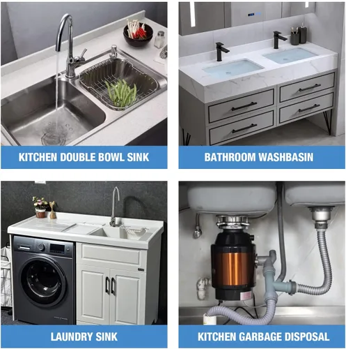 Miniatura 7 de NiHome Kit de drenaje flexible P-Trap para fregadero de cocina doble, tubo de drenaje de aguas residuales universal de 1-1/2 o 1-1/4 pulgadas