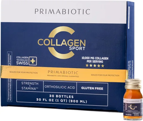 PRIMABIOTIC Liquid Collagen Sport – 10000 mg por porción – Bebida alta en proteínas – Colágeno hidrolizado + 12 vitaminas + ácido ortosilícico – Sin