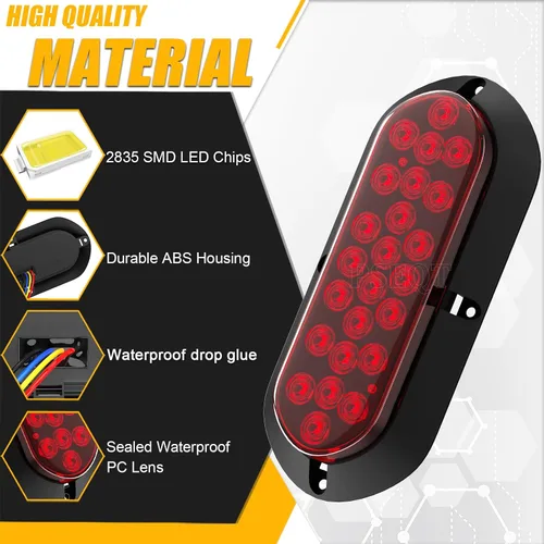 Miniatura 5 de PSEQT Luces traseras LED rojas de 6 pulgadas para remolque, 24 LED, ovaladas, parada de freno, giro trasero, marcador de identificación, luces Rojo