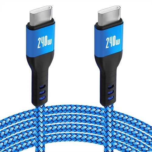 Cable USB C a USB C de 240 W de 10 pies, color azul, cable de carga rápida iPhone 15, cable largo trenzado tipo C para MacBook Pro, iPhone