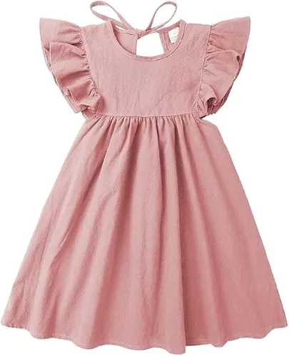 Vestido de verano para niña pequeña de algodón lino con volantes halter sin mangas para niños casual playa fiesta 2-7 años