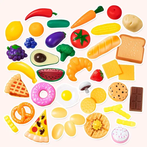 Miniatura 2 de JOYIN Juego de 50 piezas de juguetes de cocina, vajilla, frutas ficticias, verduras, accesorios de plástico para niños, juguete educativo