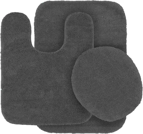 Miniatura 4 de Fancy Linen - Juego de 3 alfombrillas de baño antideslizantes sólidas para baño, alfombra de contorno en forma de U, alfombrilla y tapa de inodoro