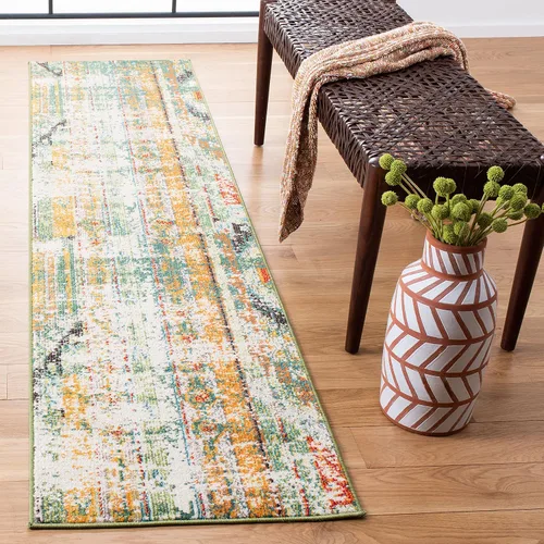 Miniatura 6 de SAFAVIEH Madison Collection - Alfombra decorativa de 2 pies 2 pulgadas x 4 pies, verde y naranja, diseño tribal envejecido, no desprende pelusa